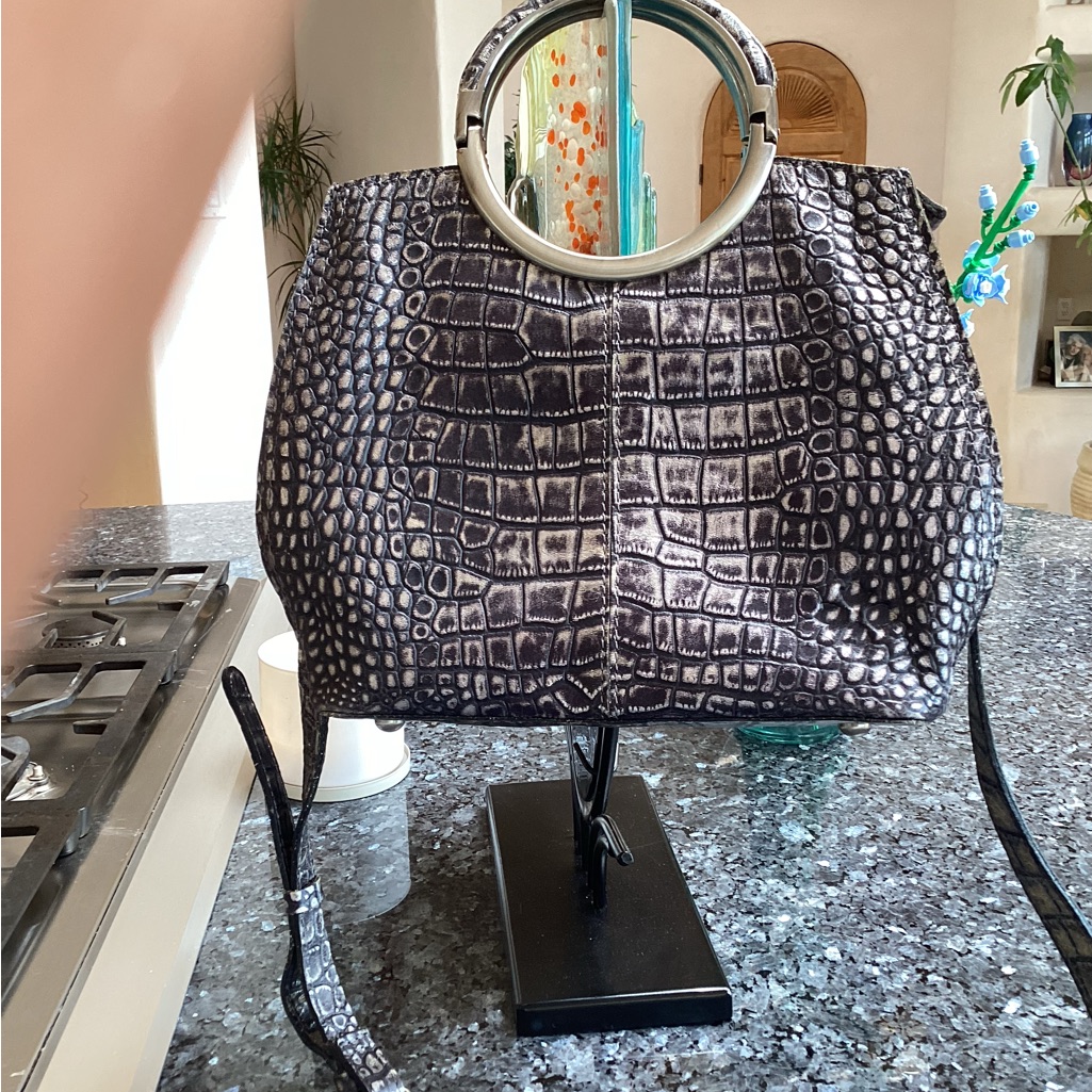 Patricia Nash Aria Shopper Elegant Black Crocodile-Embossed Handbag